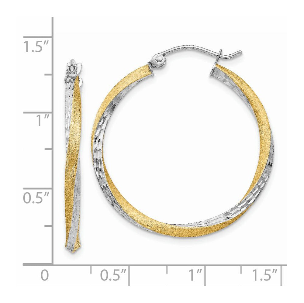 Alternate view of the 2.5mm, Twisted Hoops in 14k Yellow Gold and Rhodium, 30mm (1 1/8 Inch) by The Black Bow Jewelry Co.