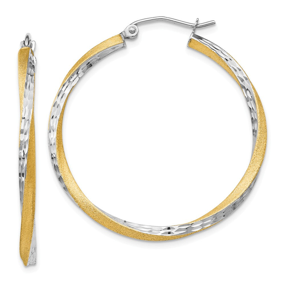 2.5mm, Twisted Hoop Earring in 14k Gold and Rhodium 35mm (1 3/8 Inch), Item E9909 by The Black Bow Jewelry Co.