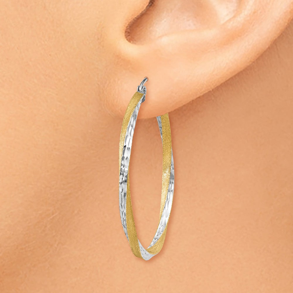 Alternate view of the 2.5mm, Twisted Hoop Earring in 14k Gold and Rhodium 35mm (1 3/8 Inch) by The Black Bow Jewelry Co.