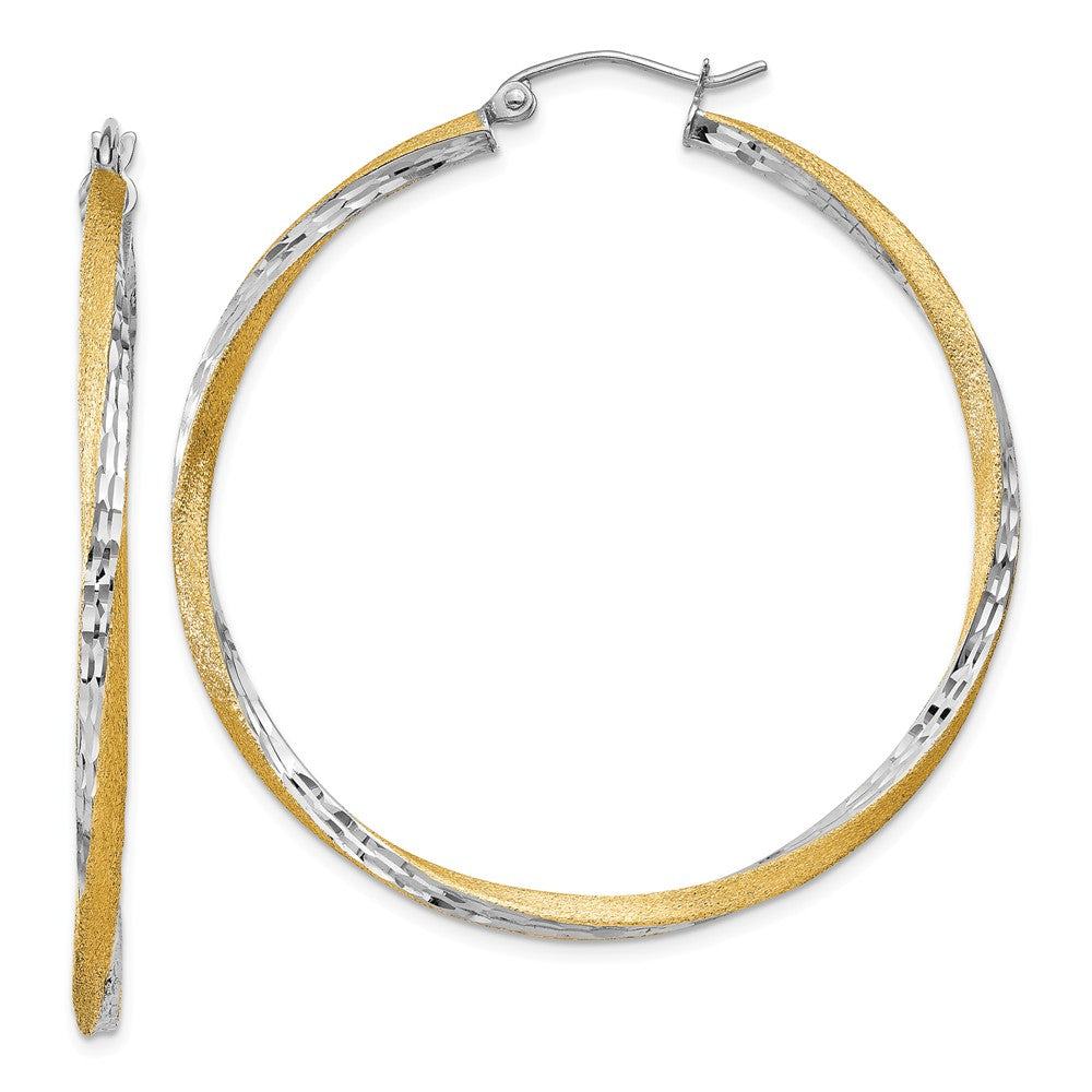 2.5mm, Twisted Hoop Earring in 14k Gold and Rhodium 45mm (1 3/4 Inch), Item E9910 by The Black Bow Jewelry Co.
