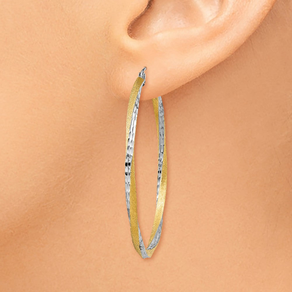 Alternate view of the 2.5mm, Twisted Hoop Earring in 14k Gold and Rhodium 45mm (1 3/4 Inch) by The Black Bow Jewelry Co.