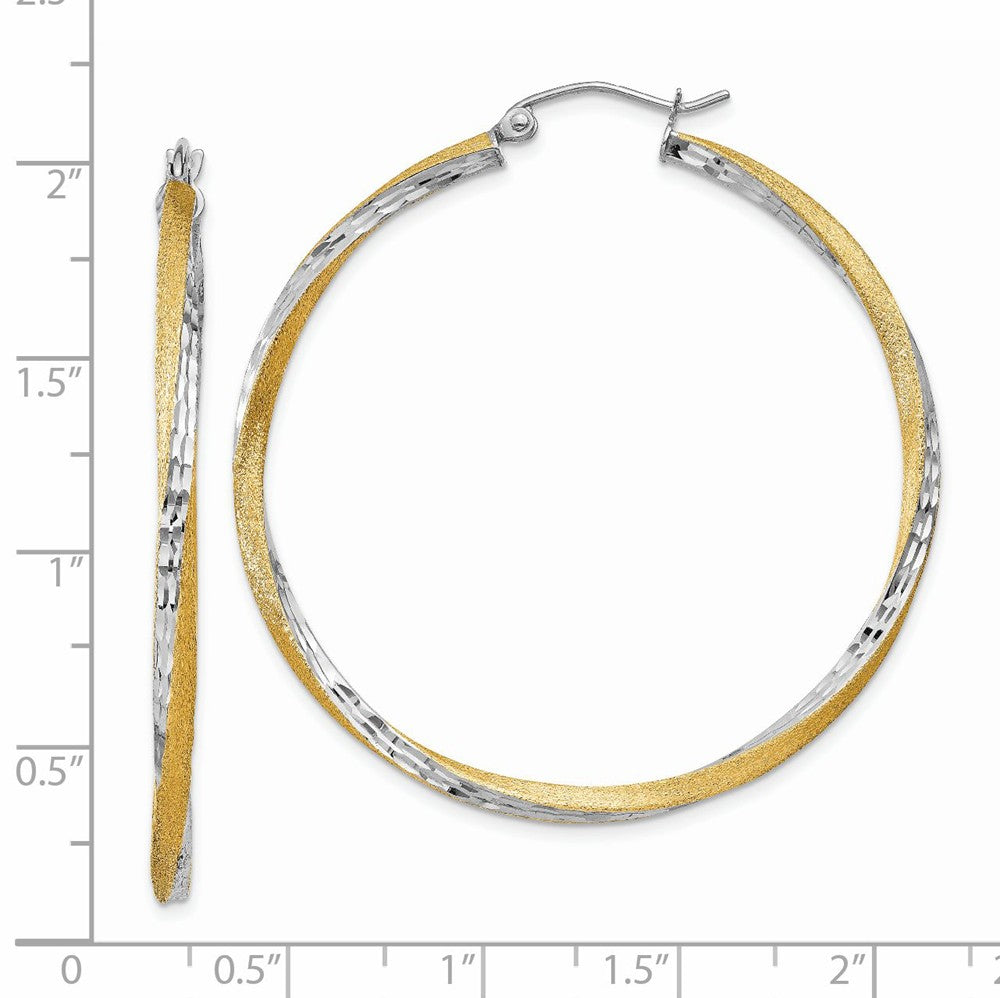 Alternate view of the 2.5mm, Twisted Hoop Earring in 14k Gold and Rhodium 45mm (1 3/4 Inch) by The Black Bow Jewelry Co.