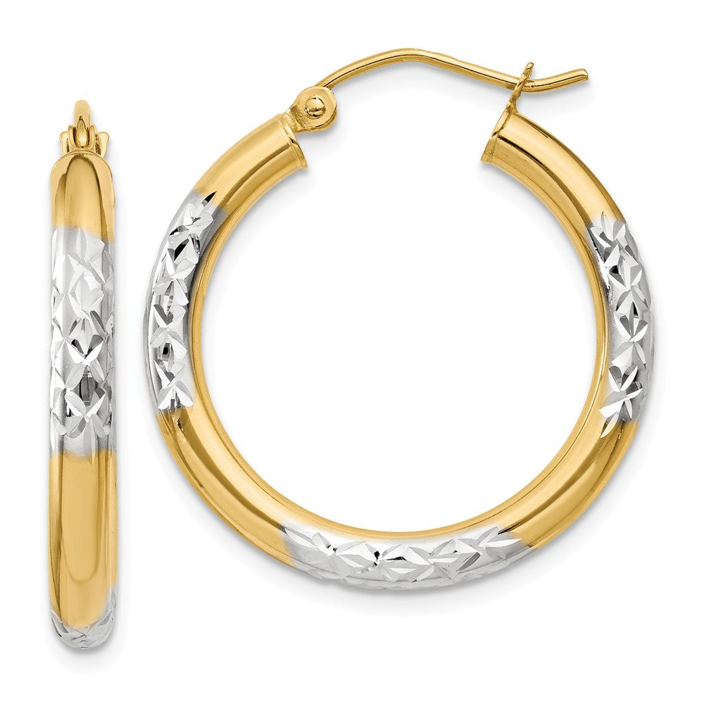 3mm, 14k Yellow Gold Diamond Cut Round Hoop Earrings, 25mm (1 Inch), Item E9924 by The Black Bow Jewelry Co.