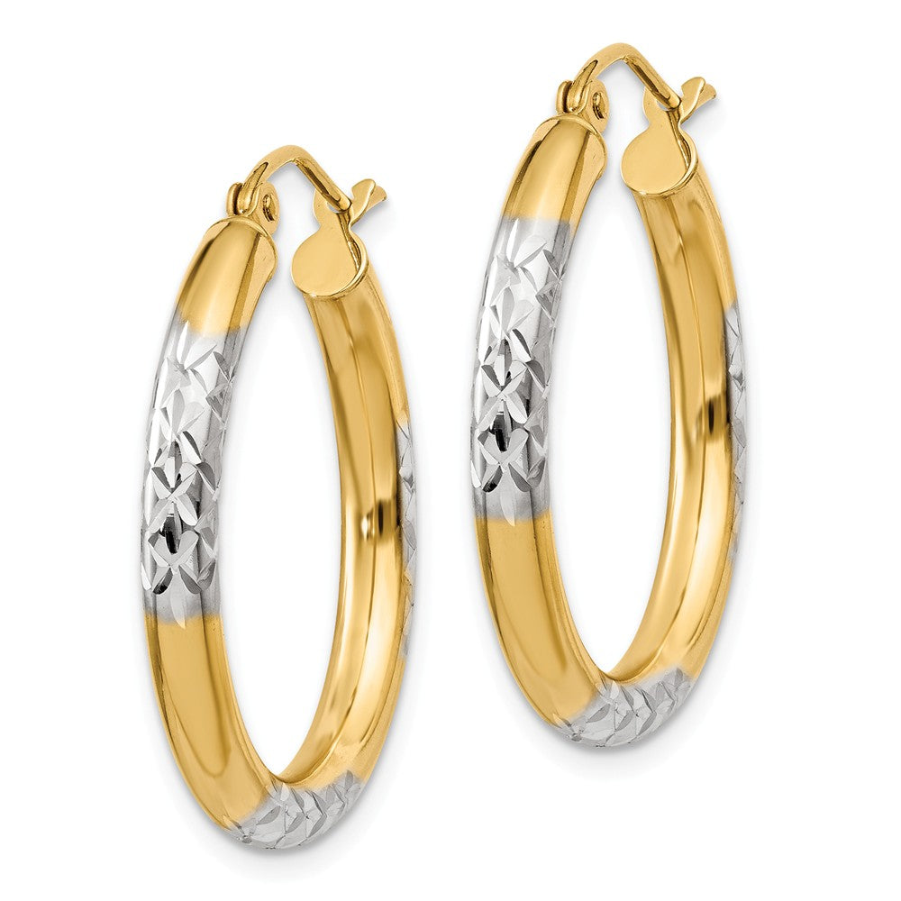 Alternate view of the 3mm, 14k Yellow Gold Diamond Cut Round Hoop Earrings, 25mm (1 Inch) by The Black Bow Jewelry Co.