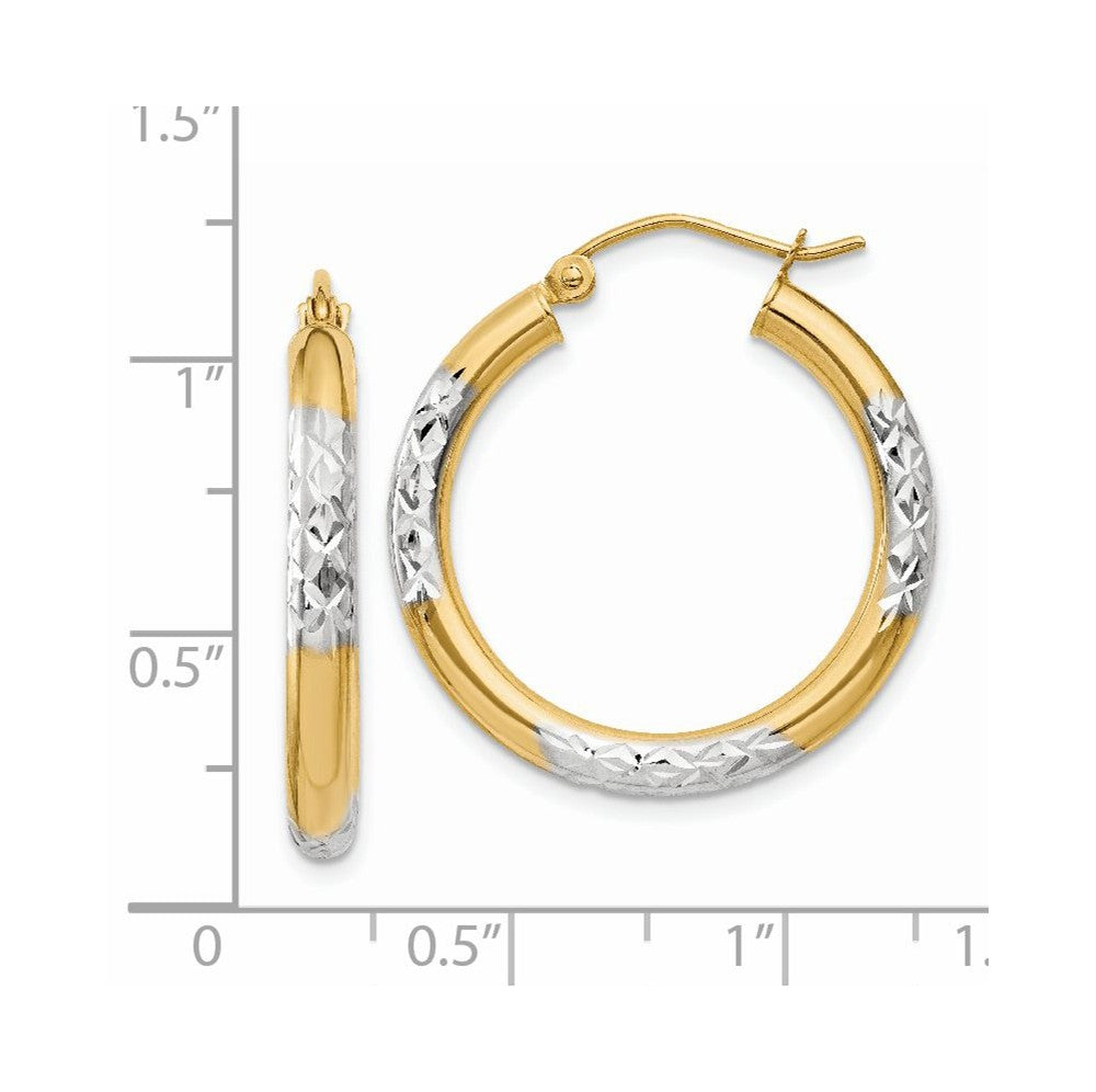 Alternate view of the 3mm, 14k Yellow Gold Diamond Cut Round Hoop Earrings, 25mm (1 Inch) by The Black Bow Jewelry Co.