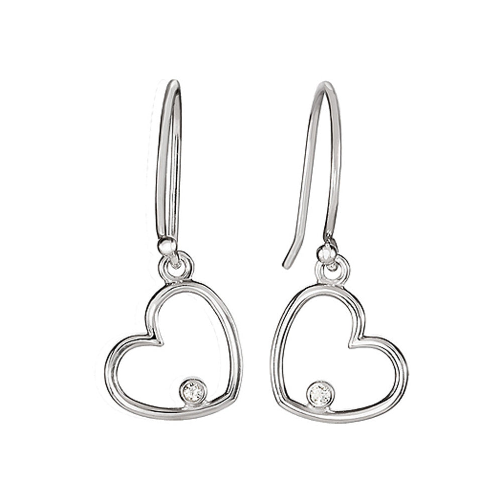 Solitaire Diamond Heart Earrings in Sterling Silver, Item E9927 by The Black Bow Jewelry Co.