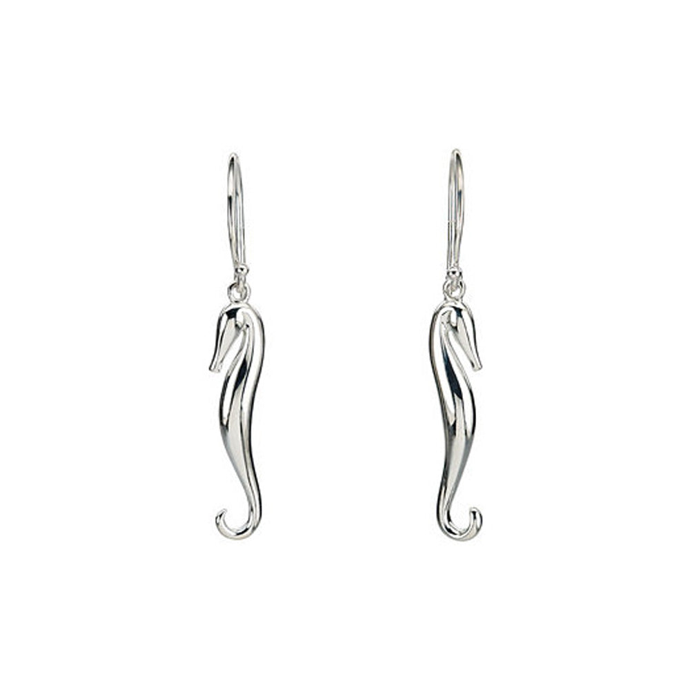 Polished Seahorse Earrings in Sterling Silver, Item E9949 by The Black Bow Jewelry Co.