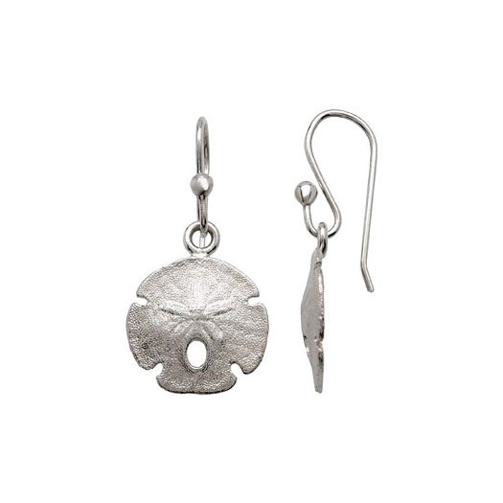 15mm Textured Sand Dollar Dangle Earrings in Sterling Silver, Item E9952 by The Black Bow Jewelry Co.