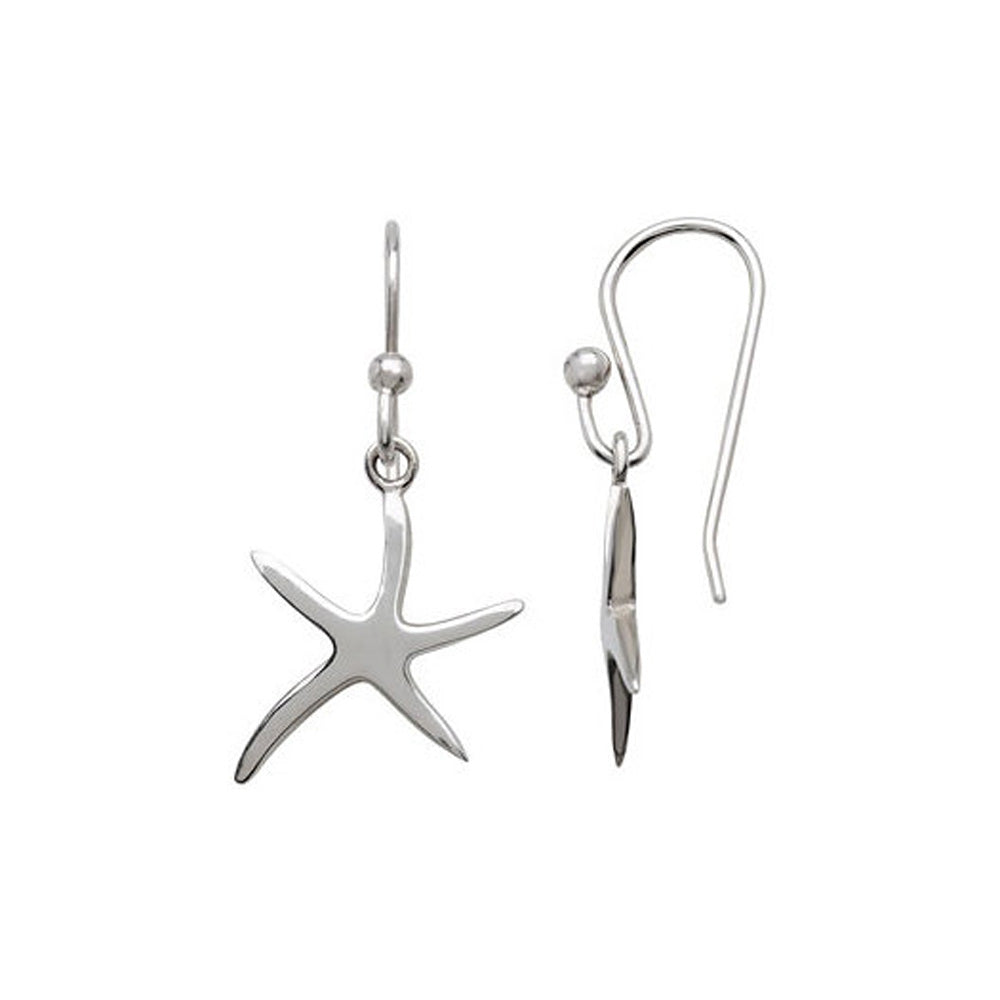 Polished Pencil Starfish Dangle Earrings in Sterling Silver, Item E9953 by The Black Bow Jewelry Co.