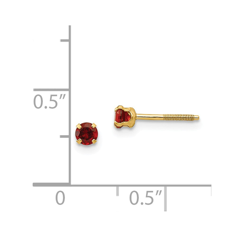 Alternate view of the Kids 3mm Garnet Screw Back Stud Earrings in 14k Yellow Gold by The Black Bow Jewelry Co.