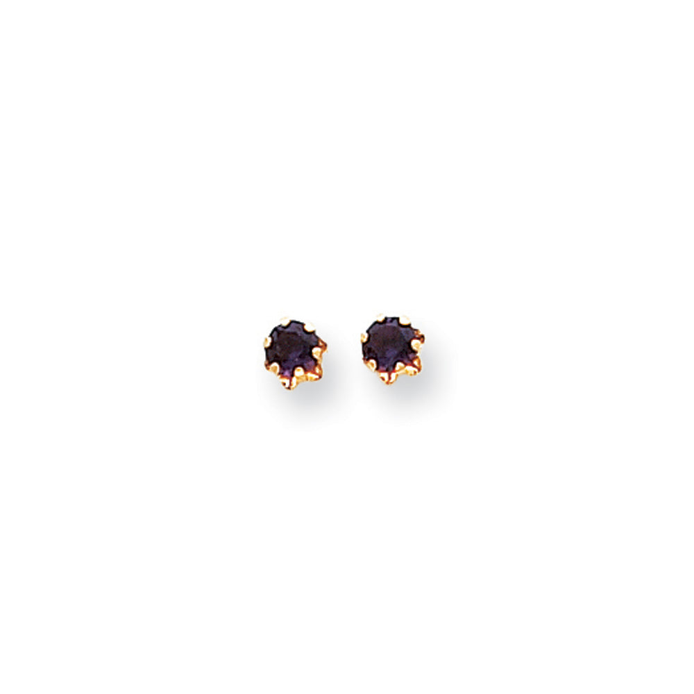 Kids 4mm Synthetic Amethyst &amp; 14k Yellow Gold Screw Back Stud Earrings, Item E9997 by The Black Bow Jewelry Co.