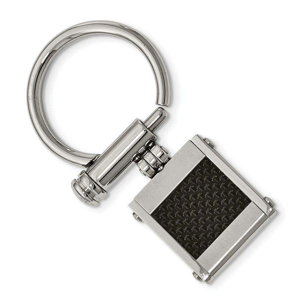 Men&#39;s Stainless Steel and Black Carbon Fiber Inlay Key Chain, Item K8001 by The Black Bow Jewelry Co.