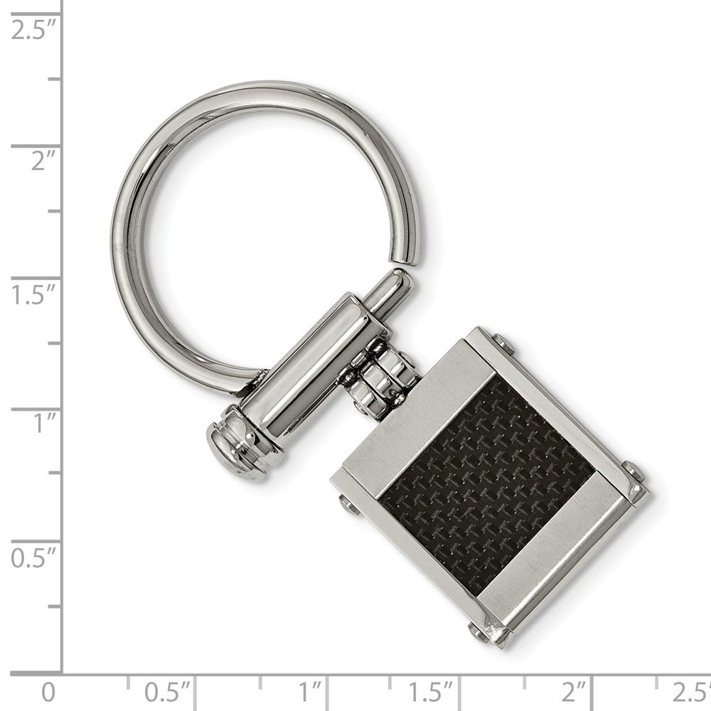 Alternate view of the Men&#39;s Stainless Steel and Black Carbon Fiber Inlay Key Chain by The Black Bow Jewelry Co.