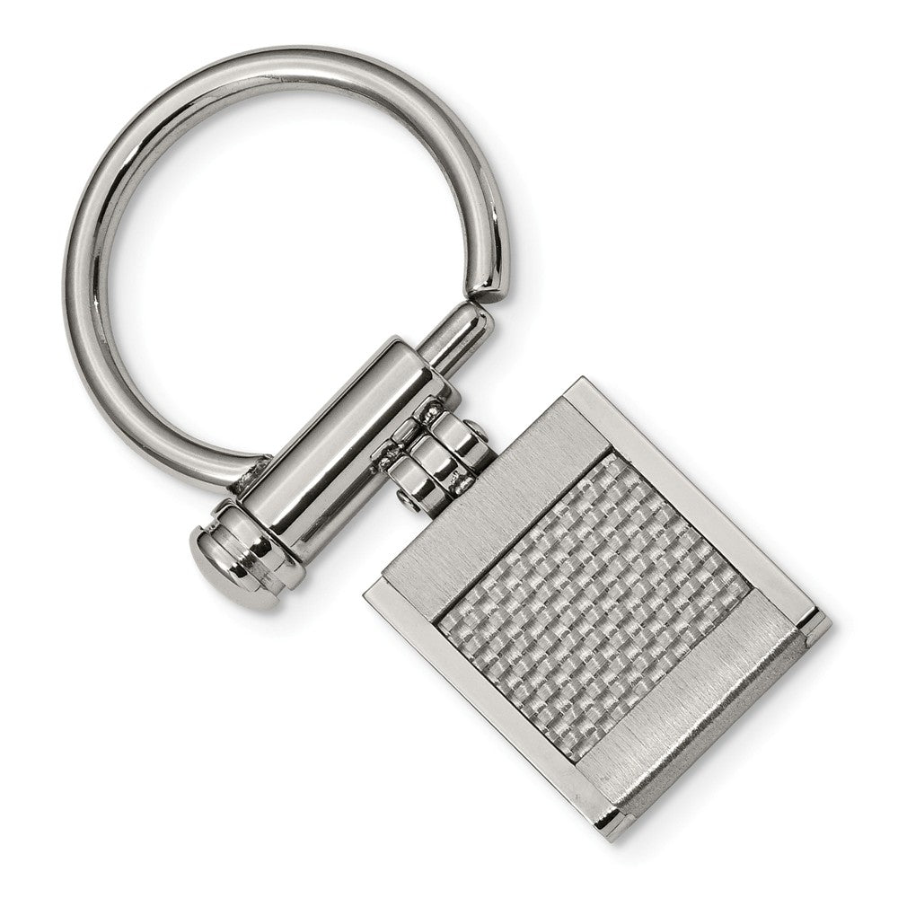 Men&#39;s Stainless Steel and Grey Carbon Fiber Key Chain, Item K8003 by The Black Bow Jewelry Co.