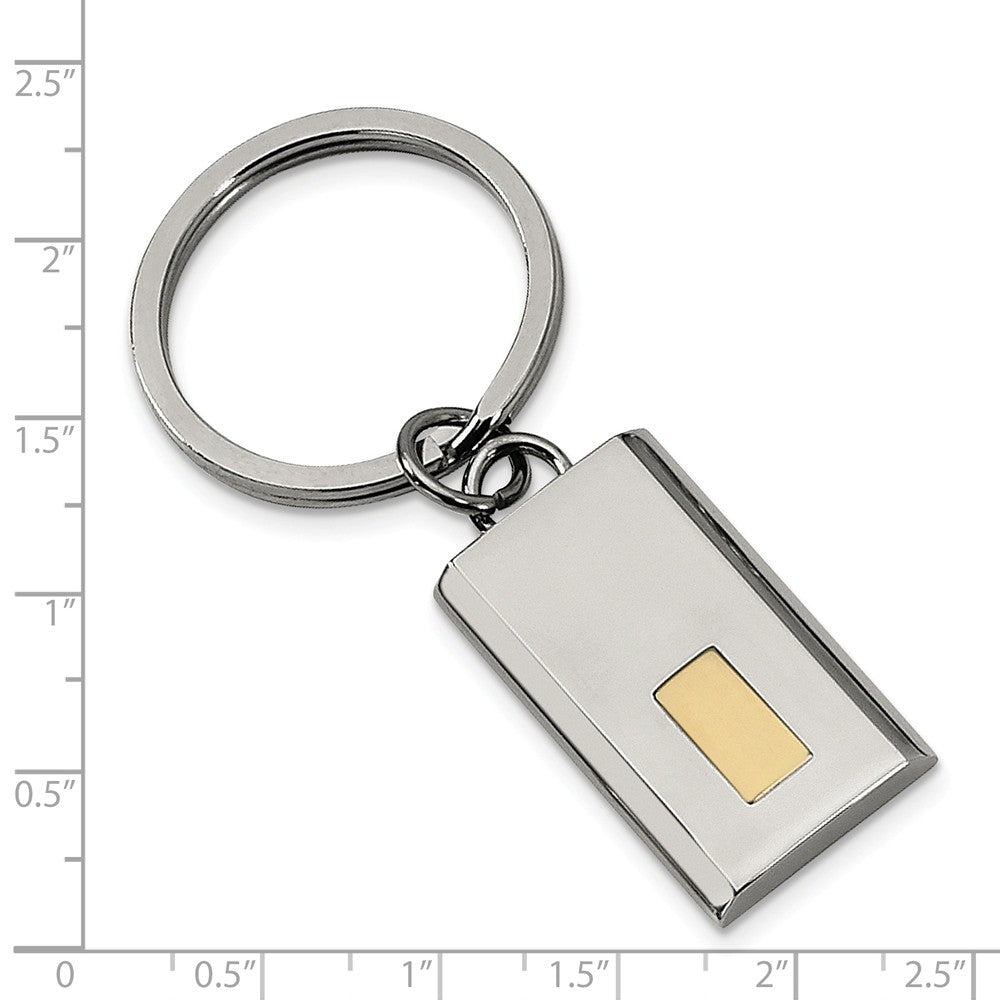 Alternate view of the Men&#39;s Stainless Steel and 24k Gold Plated Accent Key Chain by The Black Bow Jewelry Co.