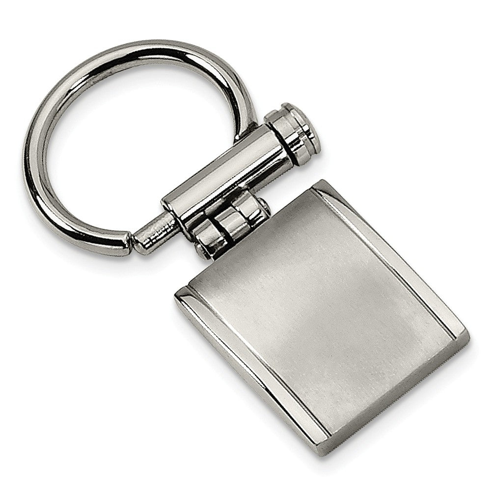 Men&#39;s Stainless Steel Brushed and Polished Rectangular Key Chain, Item K8007 by The Black Bow Jewelry Co.