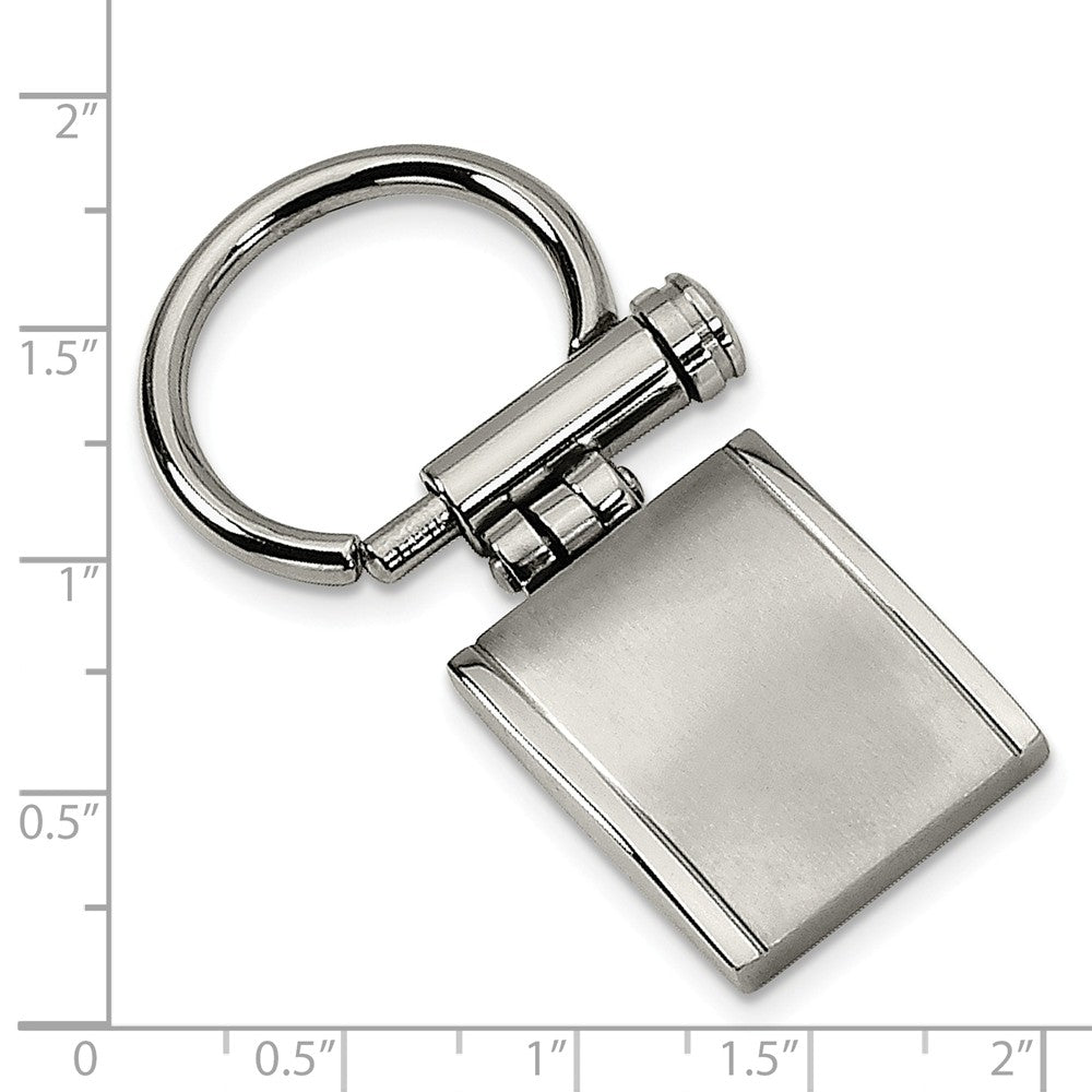 Alternate view of the Men&#39;s Stainless Steel Brushed and Polished Rectangular Key Chain by The Black Bow Jewelry Co.