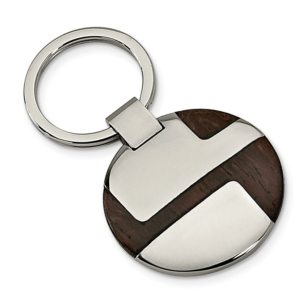 Men&#39;s Stainless Steel and Wood Inlay Key Chain, Item K8009 by The Black Bow Jewelry Co.