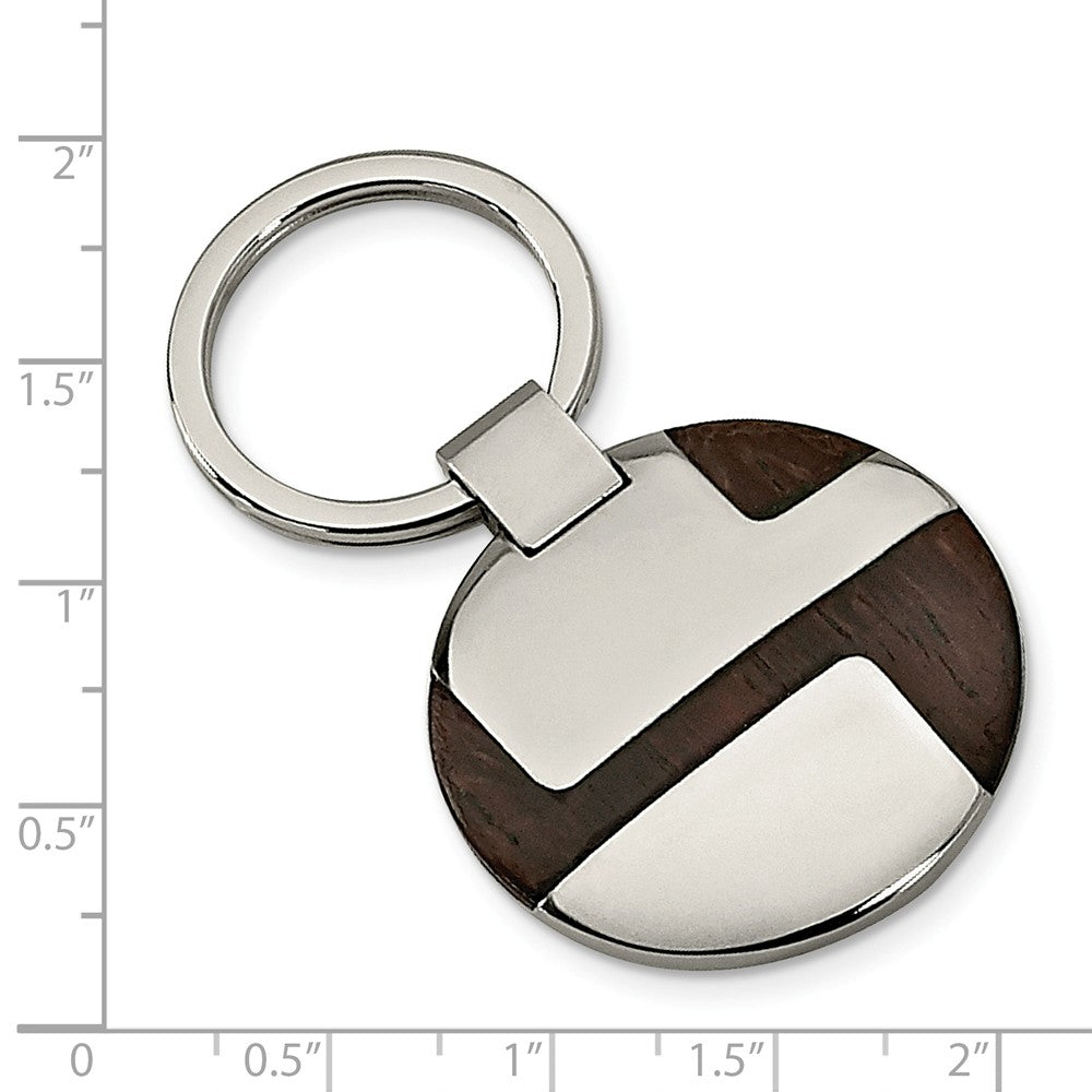 Alternate view of the Men&#39;s Stainless Steel and Wood Inlay Key Chain by The Black Bow Jewelry Co.