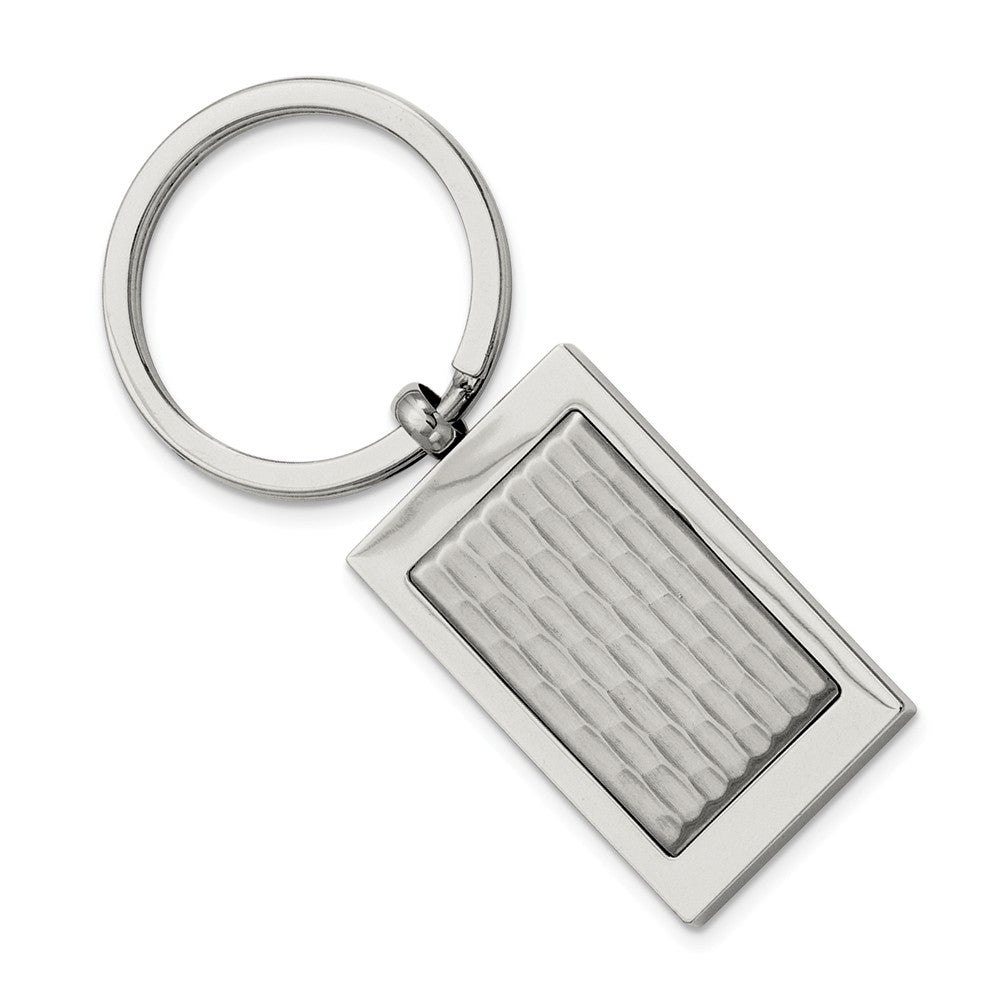 Polished and Textured Rectangular Stainless Steel Key Chain, Item K8021 by The Black Bow Jewelry Co.