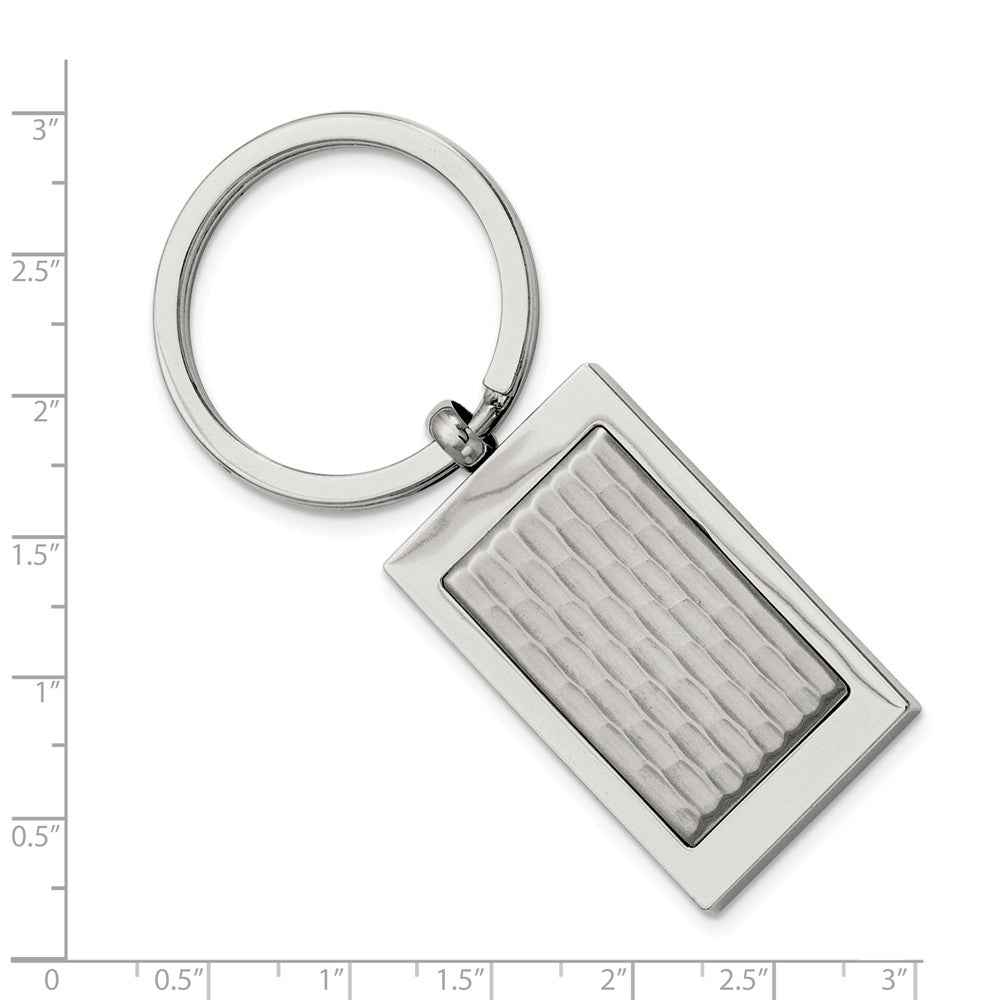 Alternate view of the Polished and Textured Rectangular Stainless Steel Key Chain by The Black Bow Jewelry Co.