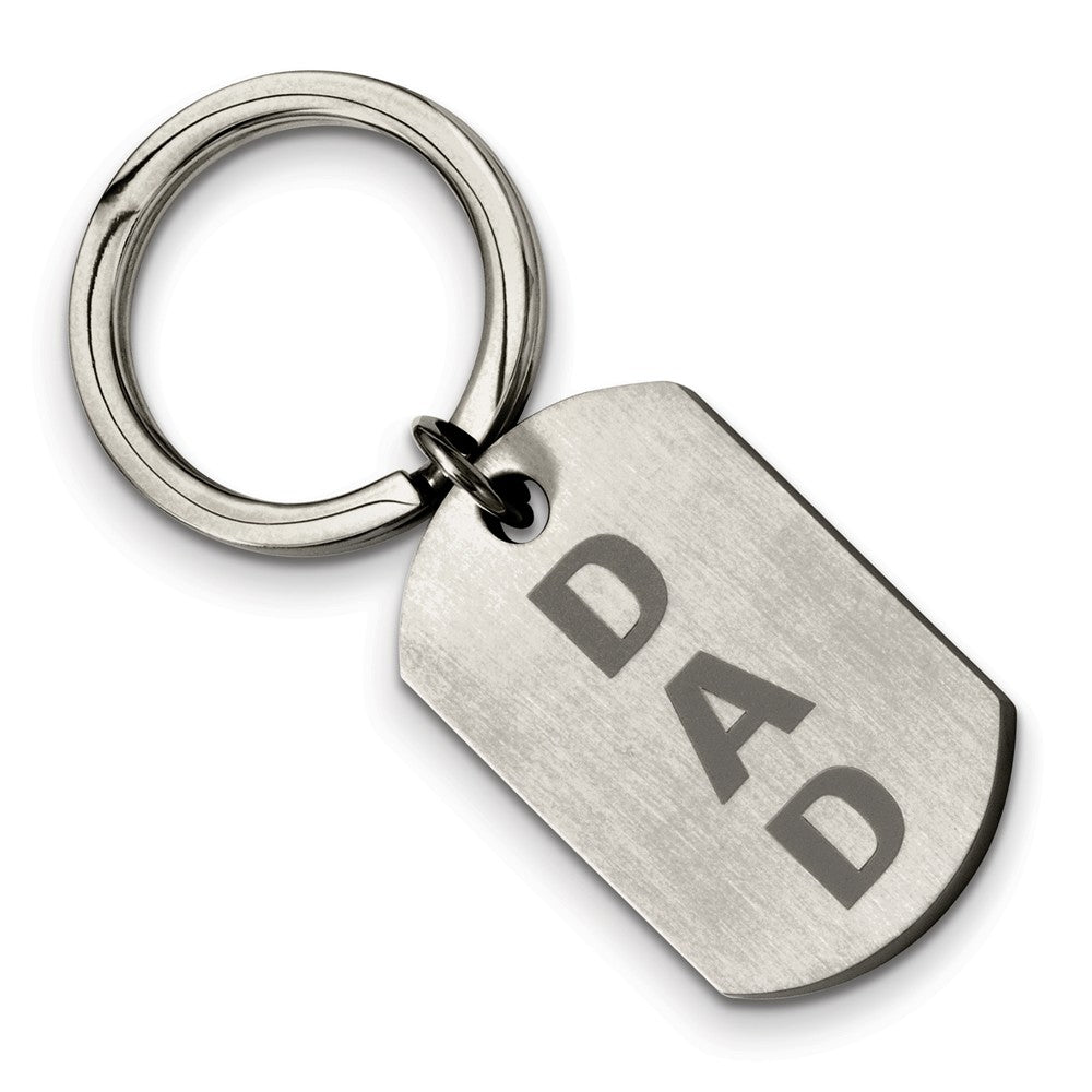 Brushed DAD Dog Tag Key Chain in Stainless Steel, Item K8022 by The Black Bow Jewelry Co.
