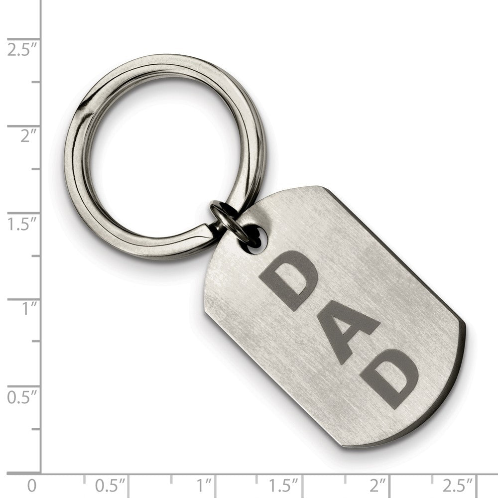 Alternate view of the Brushed DAD Dog Tag Key Chain in Stainless Steel by The Black Bow Jewelry Co.