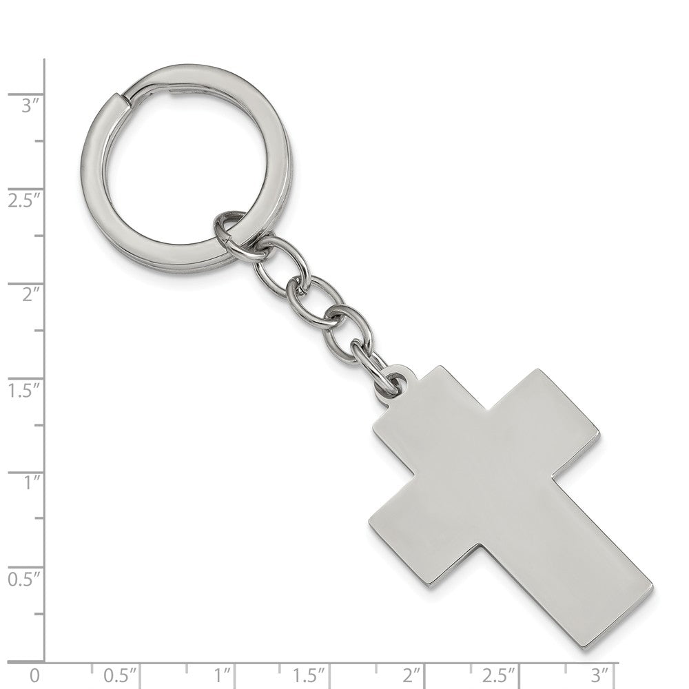Alternate view of the Engravable Polished Cross Key Chain in Stainless Steel by The Black Bow Jewelry Co.
