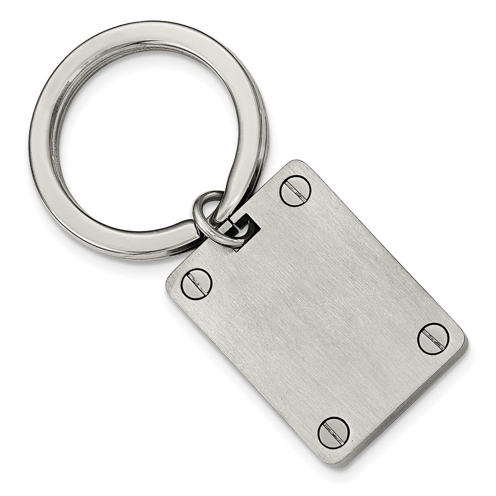 Engravable Polished and Brushed Rectangular Stainless Steel Key Chain, Item K8025 by The Black Bow Jewelry Co.
