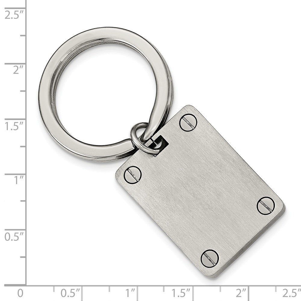 Alternate view of the Engravable Polished and Brushed Rectangular Stainless Steel Key Chain by The Black Bow Jewelry Co.