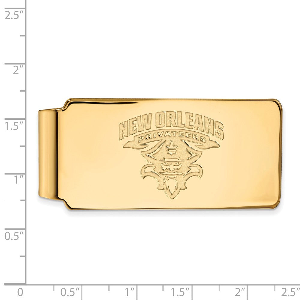 Alternate view of the 14k Gold Plated Silver U of New Orleans Money Clip by The Black Bow Jewelry Co.