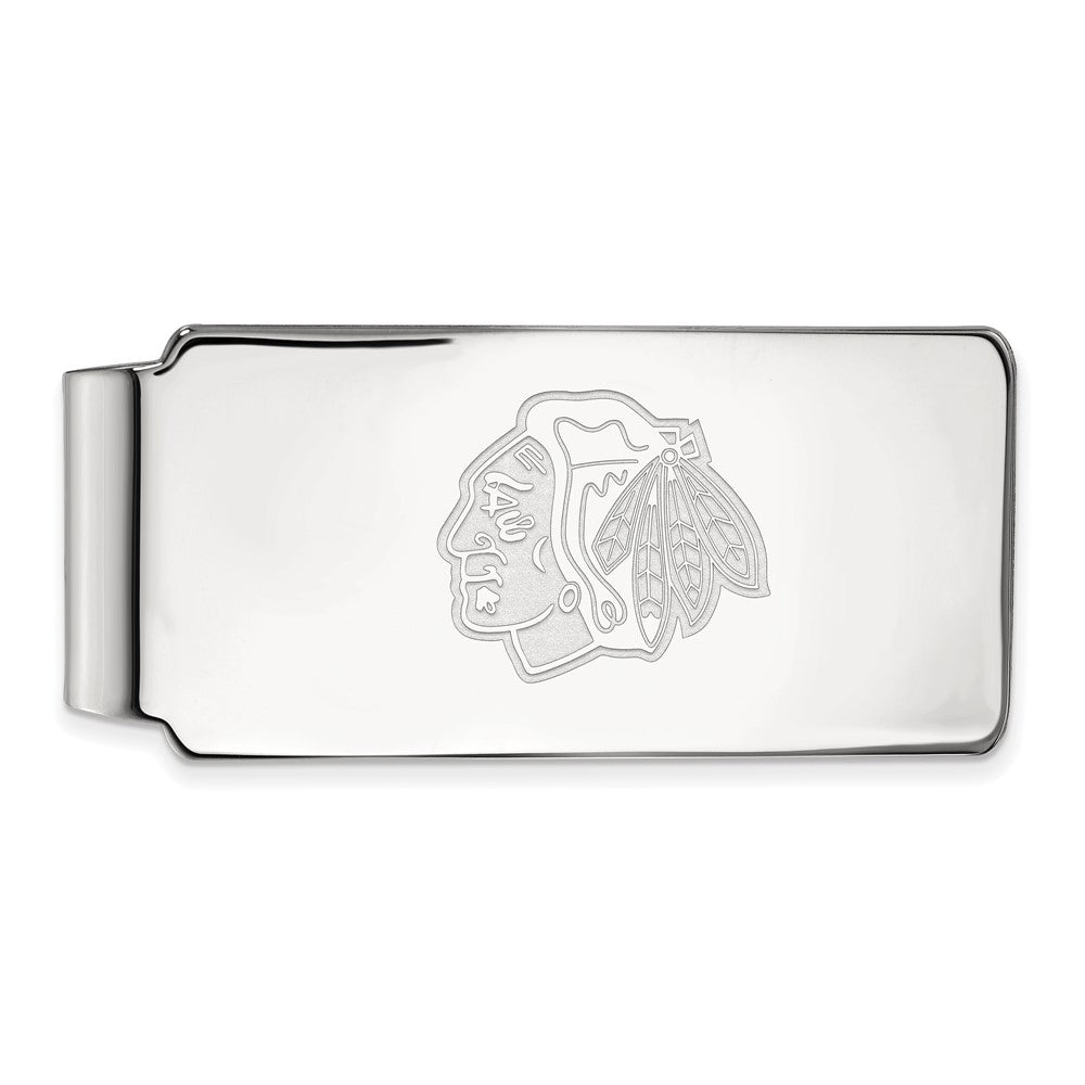 10k White Gold NHL Chicago Blackhawks Money Clip, Item M10420 by The Black Bow Jewelry Co.