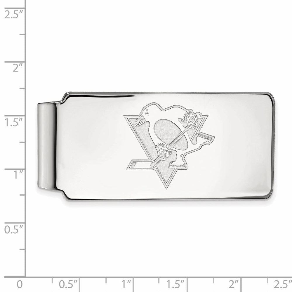 Alternate view of the 10k White Gold NHL Pittsburgh Penguins Money Clip by The Black Bow Jewelry Co.