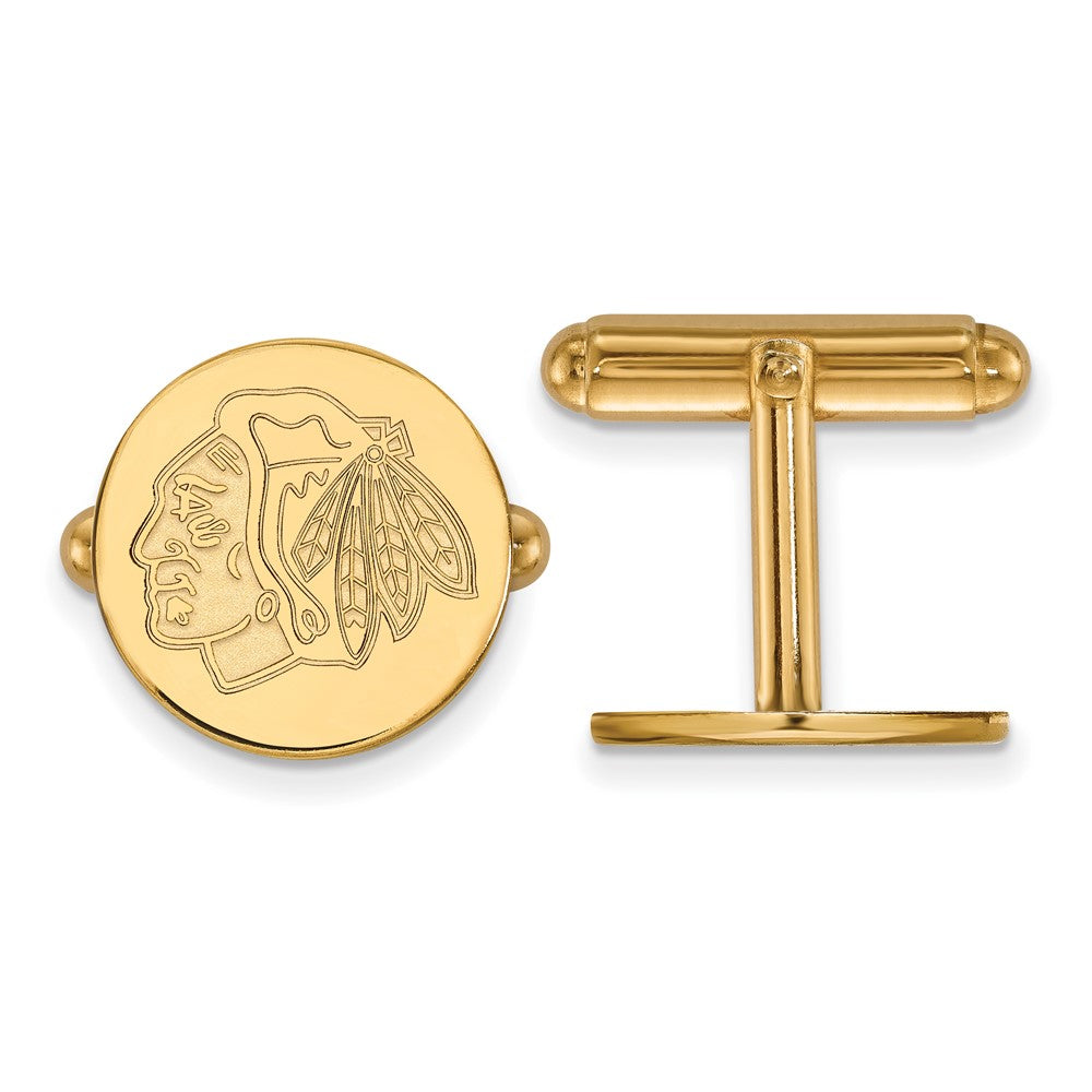 14k Yellow Gold NHL Chicago Blackhawks Cuff Links, Item M10630 by The Black Bow Jewelry Co.