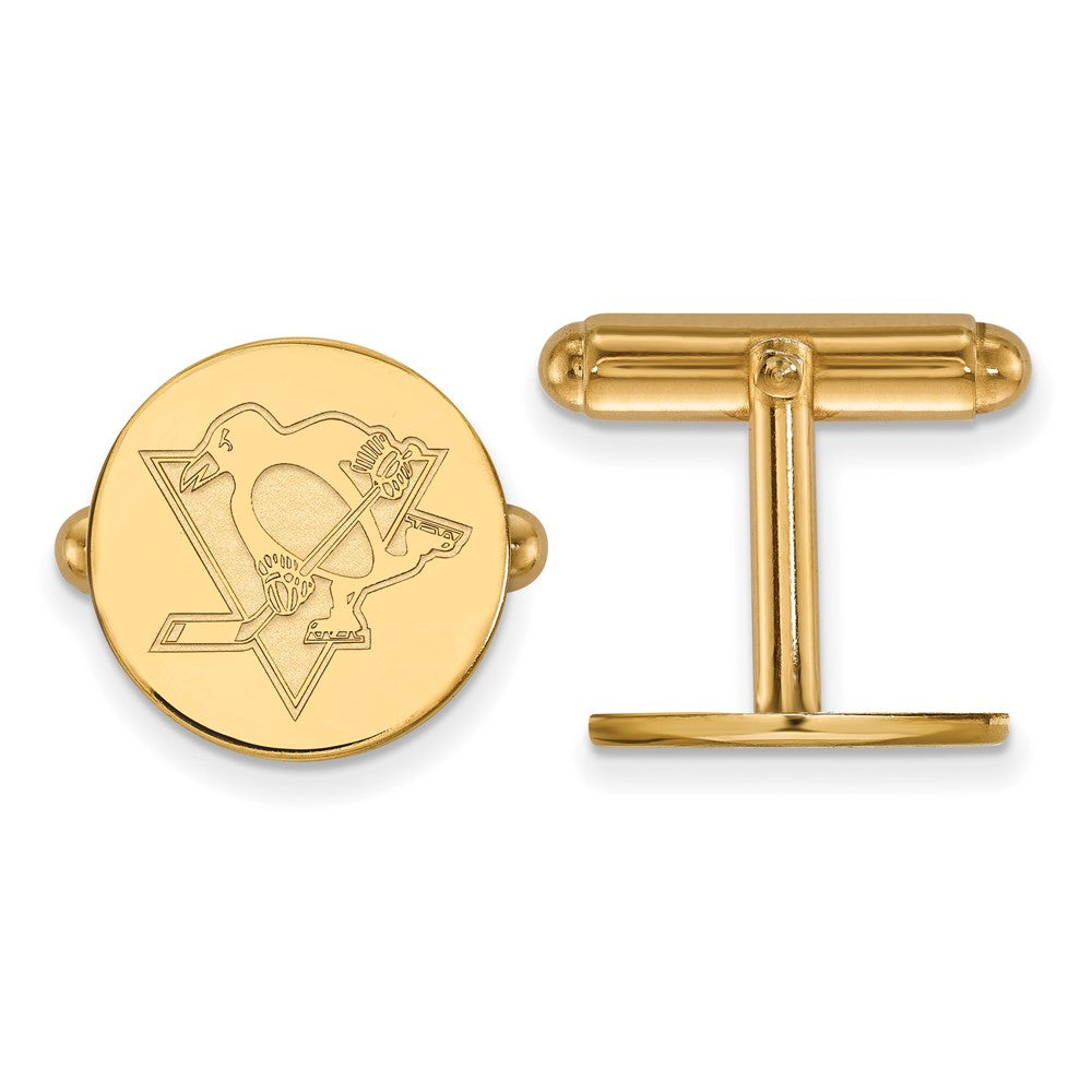 14k Yellow Gold NHL Pittsburgh Penguins Cuff Links, Item M10633 by The Black Bow Jewelry Co.