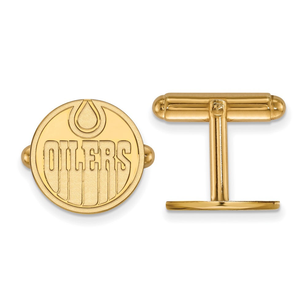 Sterling Silver 14k Yellow Gold Plated NHL Edmonton Oilers Cuff Links, Item M10661 by The Black Bow Jewelry Co.