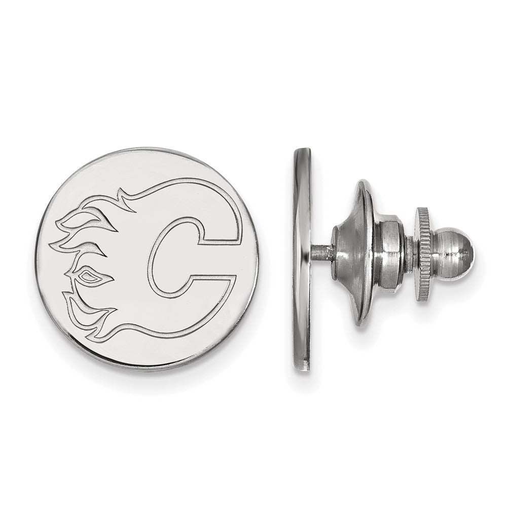 14k White Gold NHL Calgary Flames Disc Lapel or Tie Pin, Item M10841 by The Black Bow Jewelry Co.