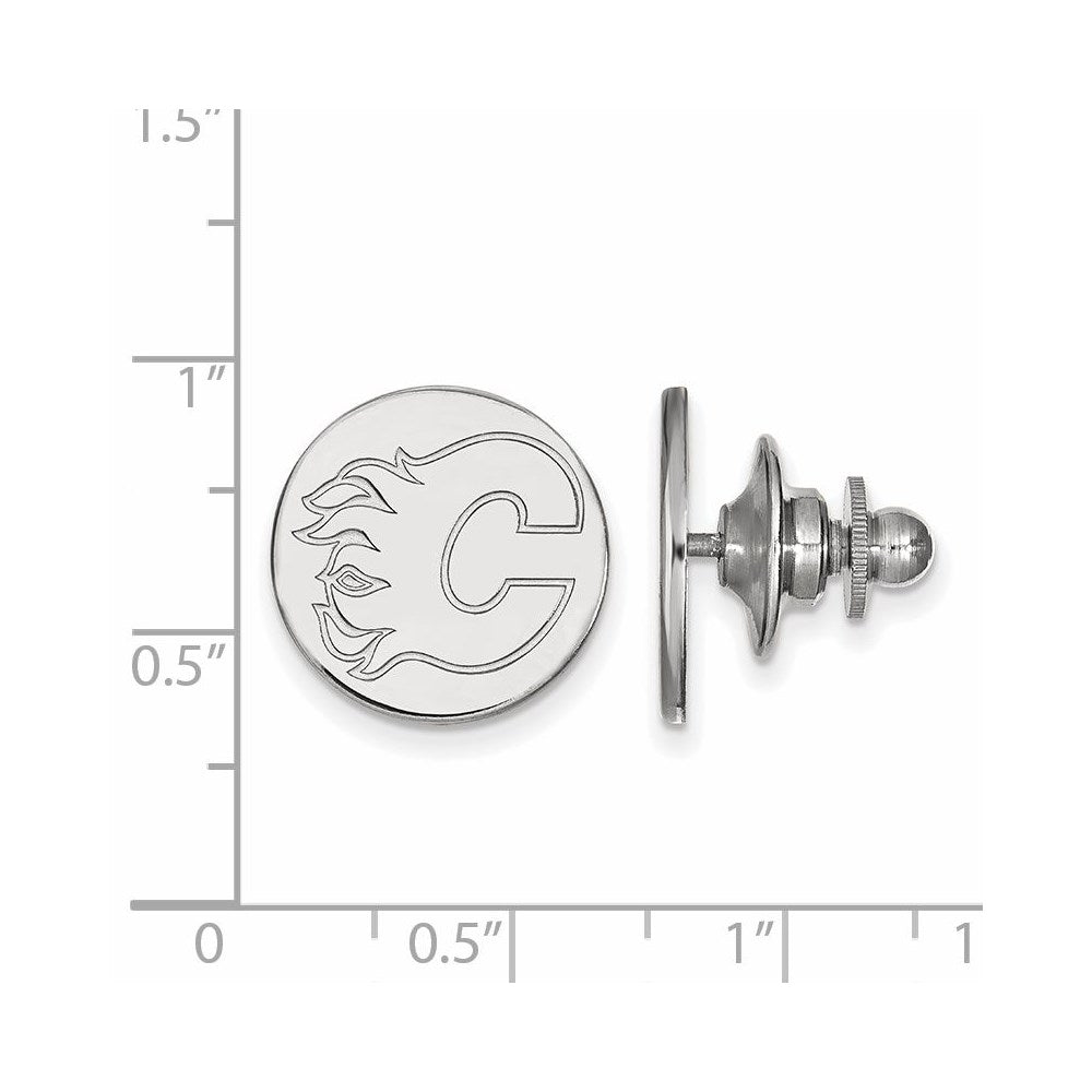 Alternate view of the 14k White Gold NHL Calgary Flames Disc Lapel or Tie Pin by The Black Bow Jewelry Co.