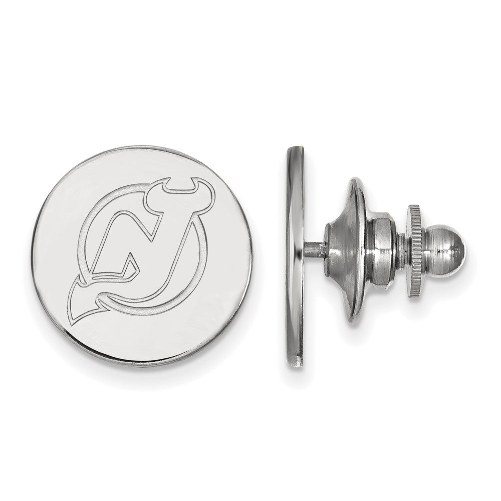 14k White Gold NHL New Jersey Devils Disc Lapel or Tie Pin, Item M10845 by The Black Bow Jewelry Co.