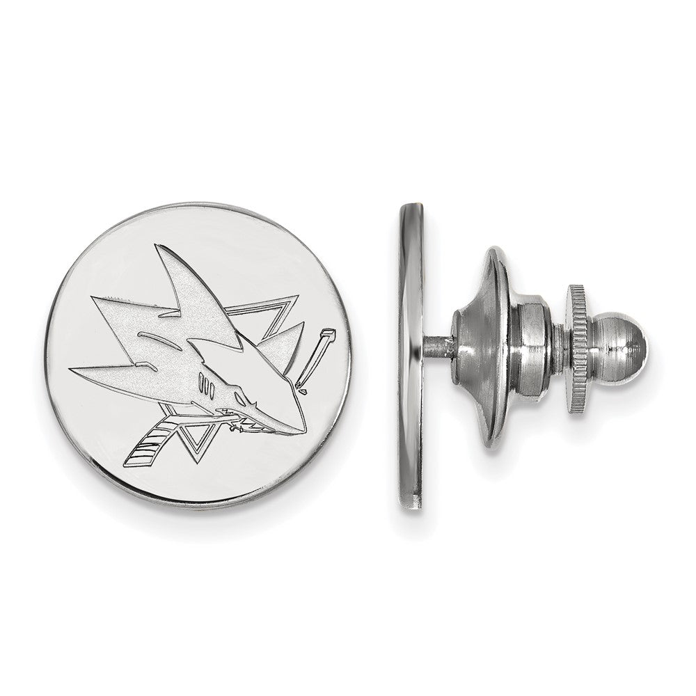 14k White Gold NHL San Jose Sharks Disc Lapel or Tie Pin, Item M10855 by The Black Bow Jewelry Co.