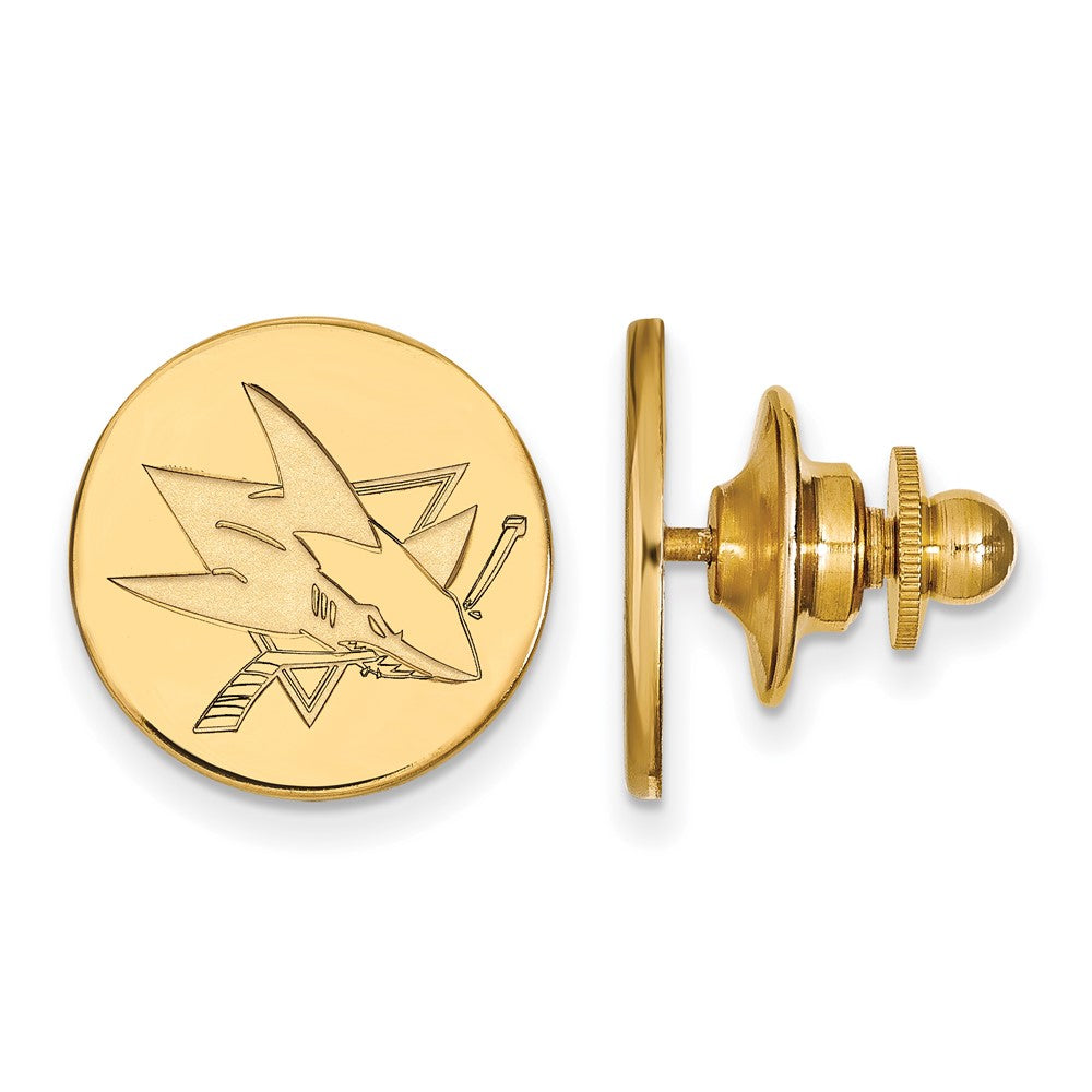 14k Yellow Gold NHL San Jose Sharks Disc Lapel or Tie Pin, Item M10885 by The Black Bow Jewelry Co.