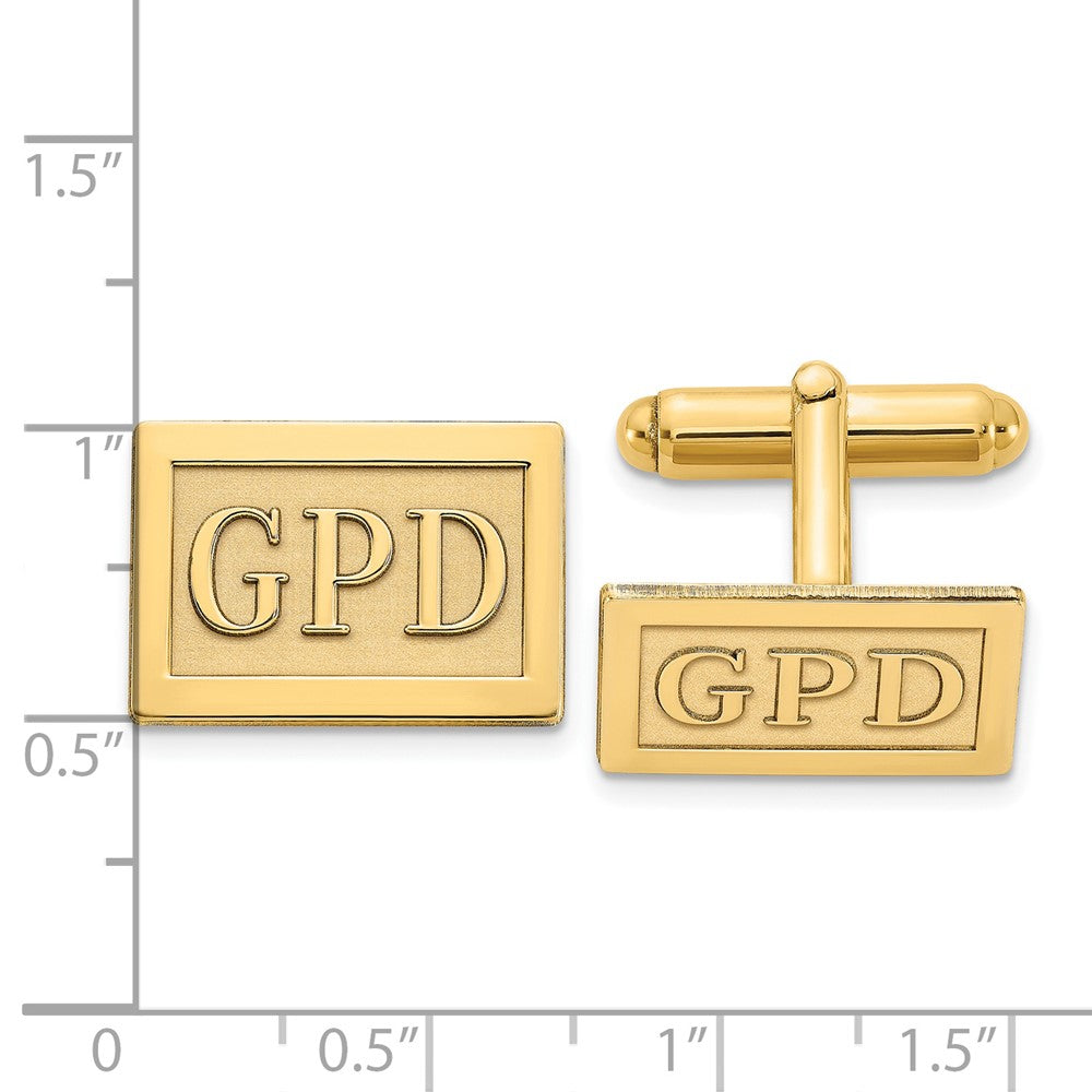 Alternate view of the 14K Yellow Gold Plated Silver Raised Monogram Rectangle Cuff Links by The Black Bow Jewelry Co.