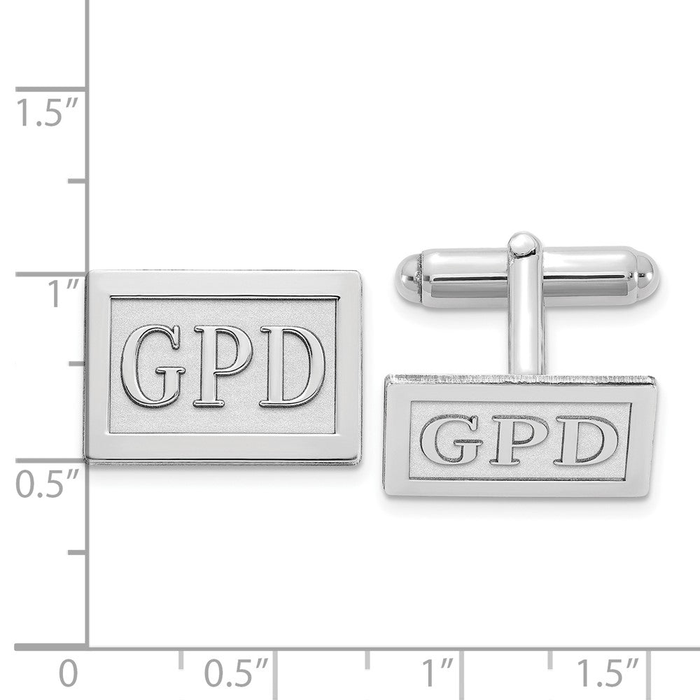 Alternate view of the Rhodium Plated Sterling Silver Raised Monogram Rectangle Cuff Links by The Black Bow Jewelry Co.