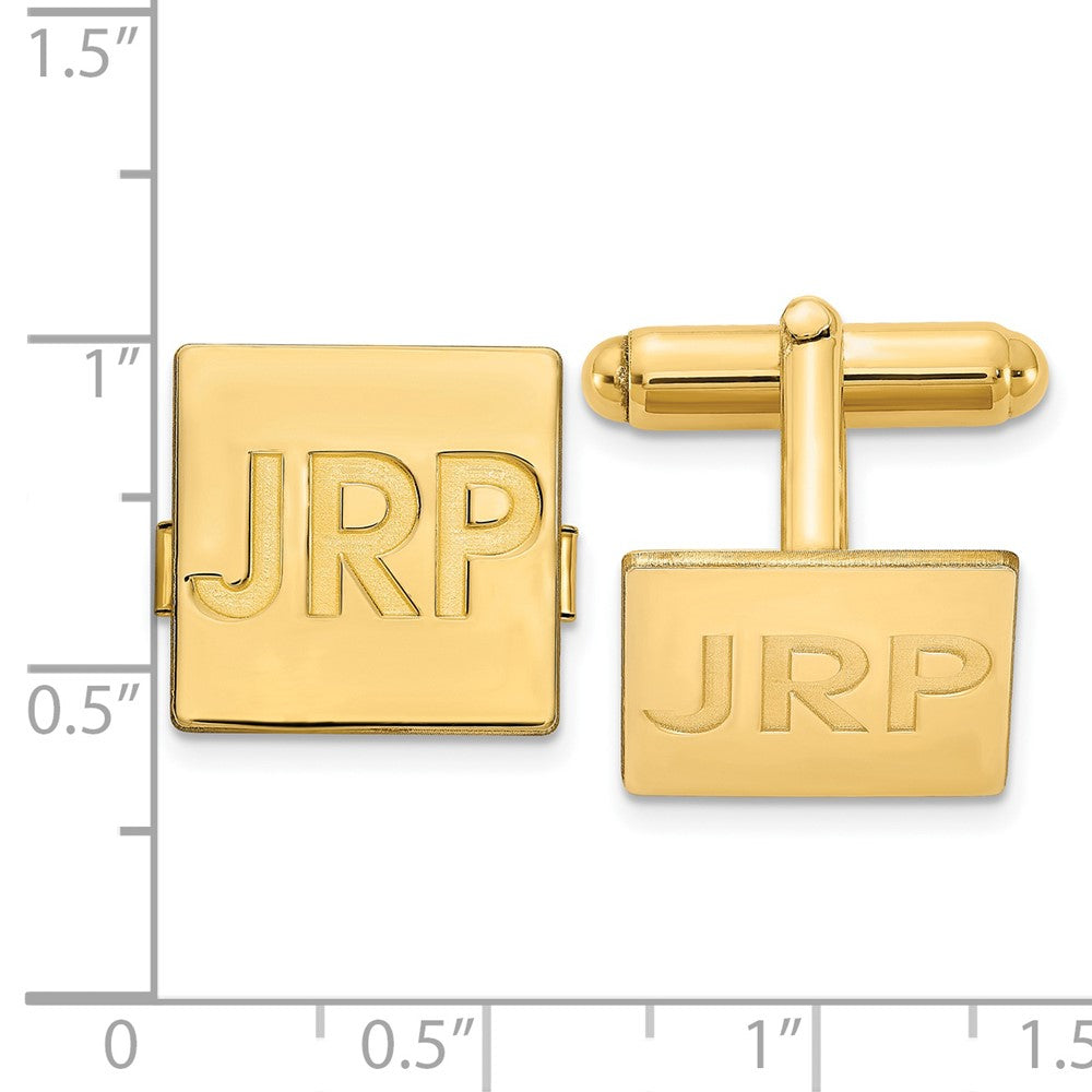 Alternate view of the 14K Yellow Gold Plated Silver Recessed Monogram Square Cuff Links 15mm by The Black Bow Jewelry Co.