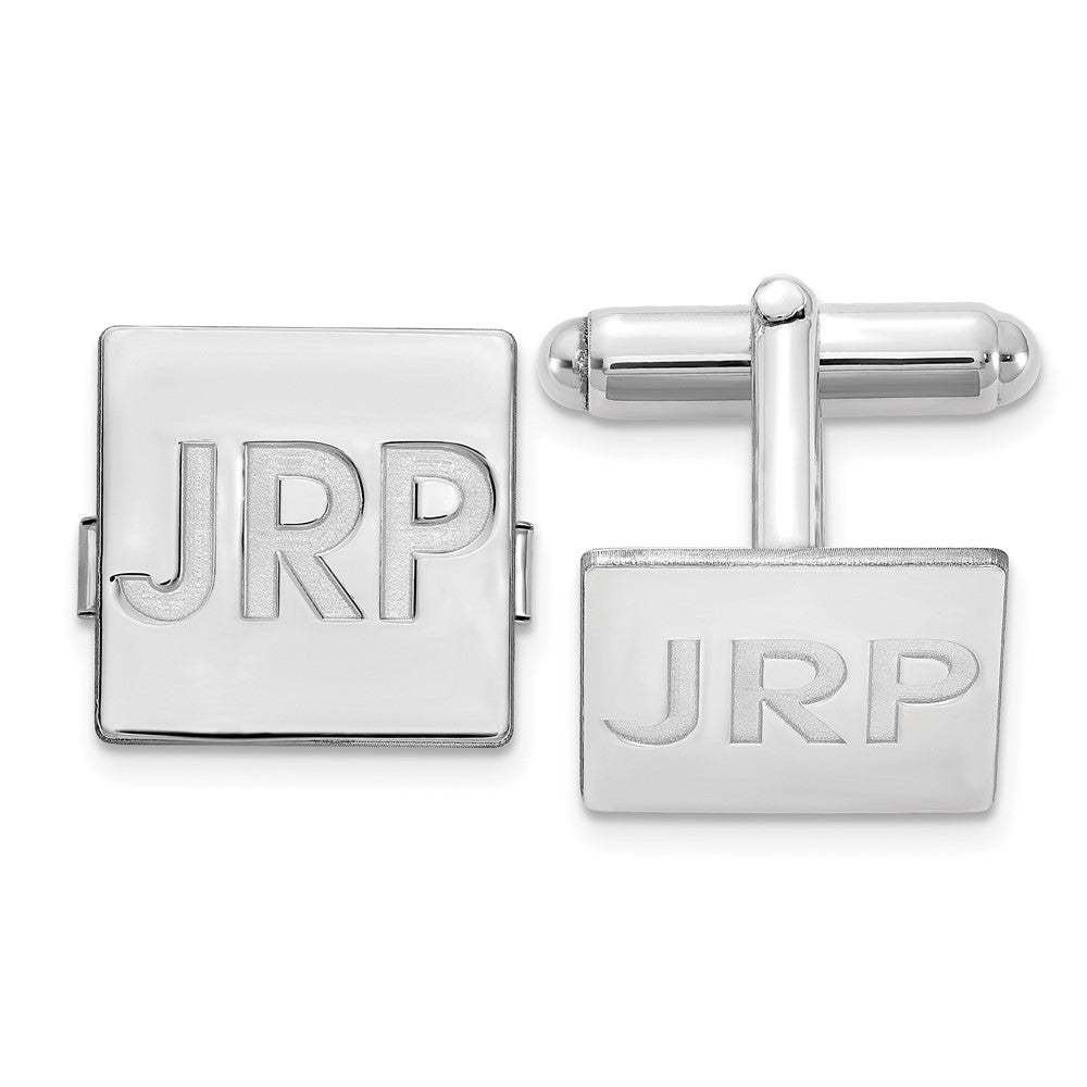 Alternate view of the Personalized Recessed Monogram Square Cuff Links, 15mm by The Black Bow Jewelry Co.