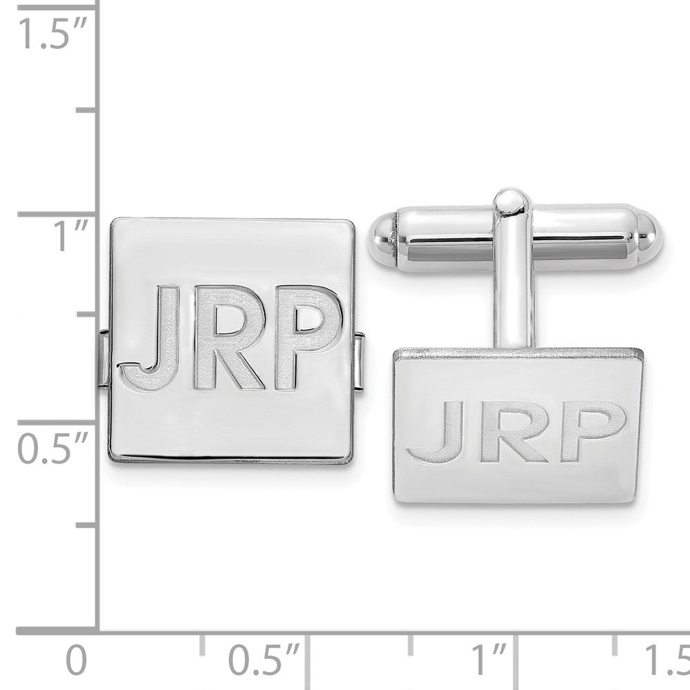 Alternate view of the Rhodium Plated Sterling Silver Recessed Monogram Square CuffLinks 15mm by The Black Bow Jewelry Co.