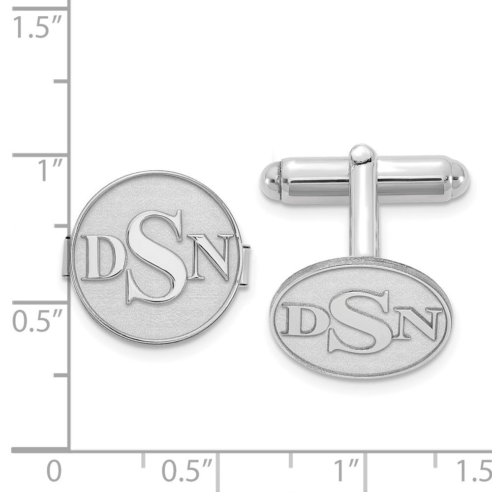 Alternate view of the Rhodium Plated Sterling Silver Raised Monogram Round Cuff Links, 16mm by The Black Bow Jewelry Co.