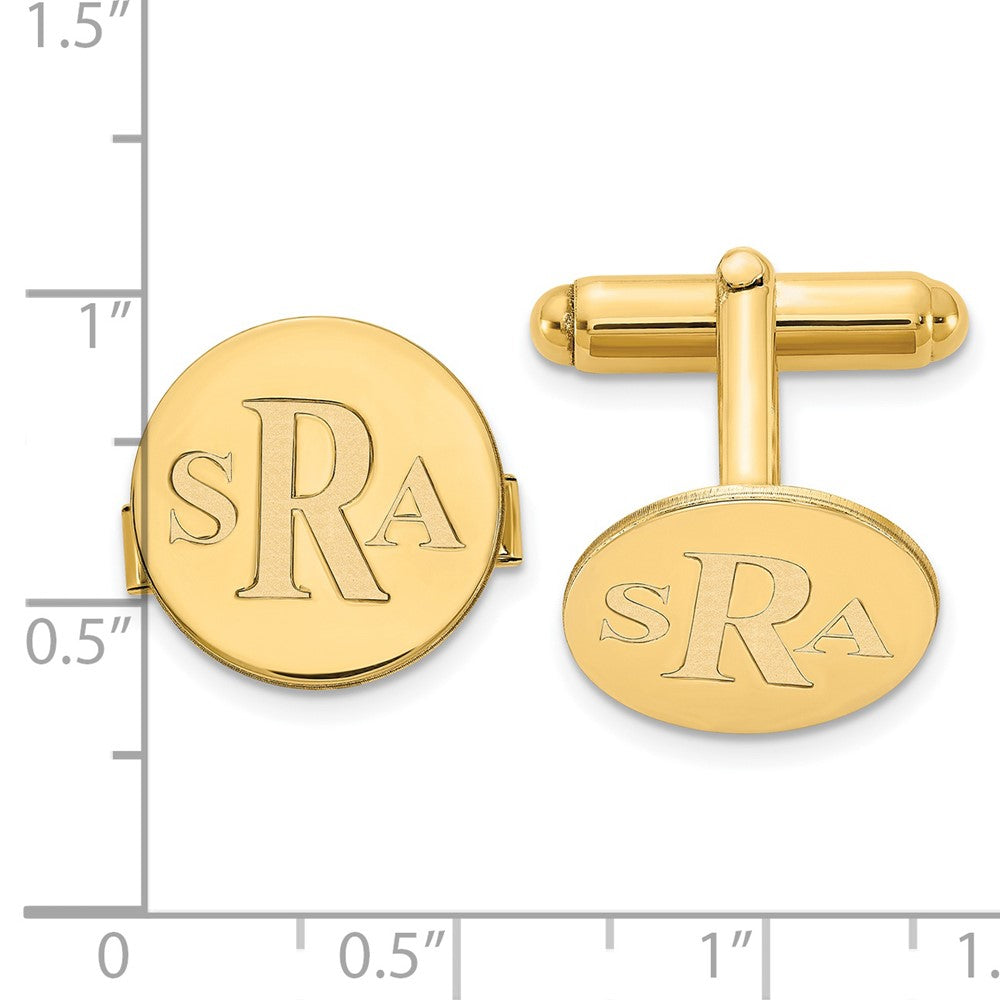 Alternate view of the 14K Yellow Gold Plated Silver Recessed Monogram Round Cuff Links, 16mm by The Black Bow Jewelry Co.
