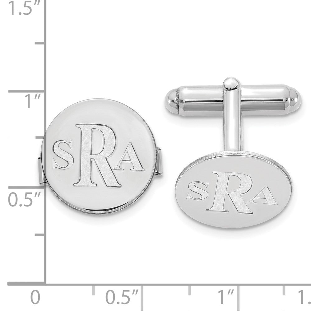Alternate view of the Rhodium Plated Sterling Silver Recessed Monogram Round Cuff Links 16mm by The Black Bow Jewelry Co.