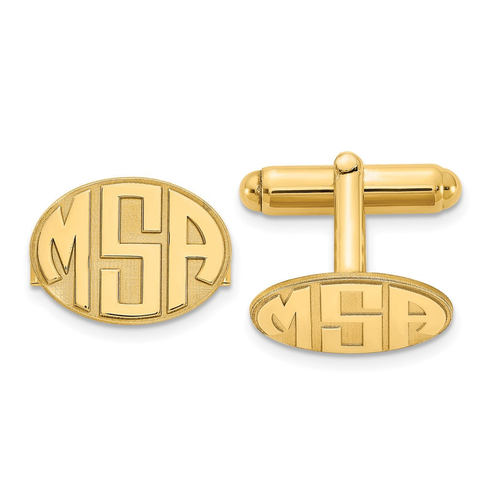 Personalized Raised Monogram Oval Cuff Links, 17 x 12mm, Item M11085 by The Black Bow Jewelry Co.